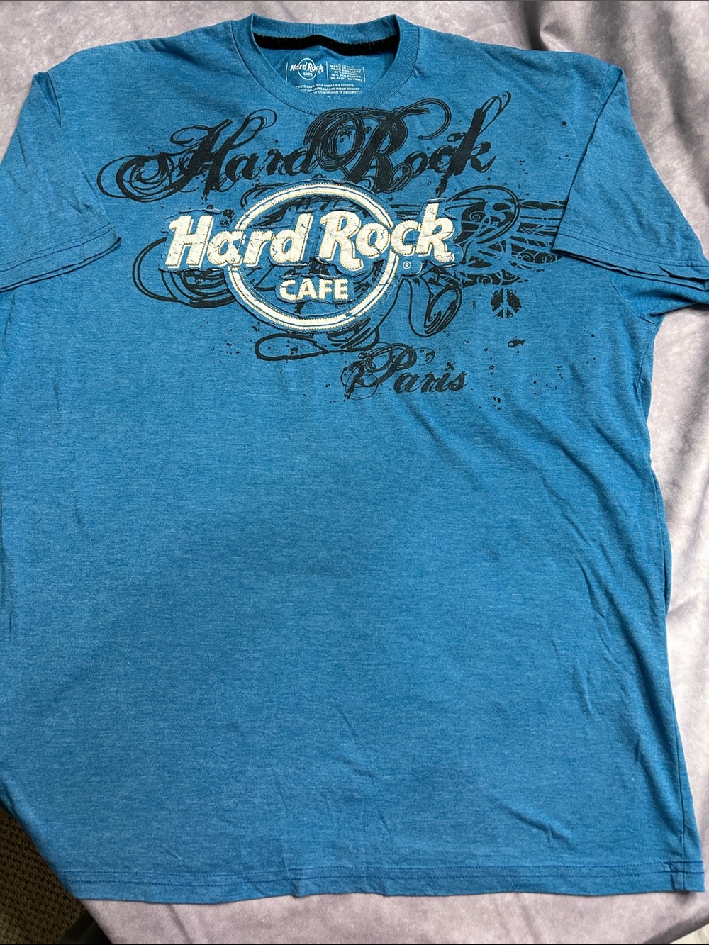 Hard Rock Cafe Teal Blue Paris Graphic Tee - XL